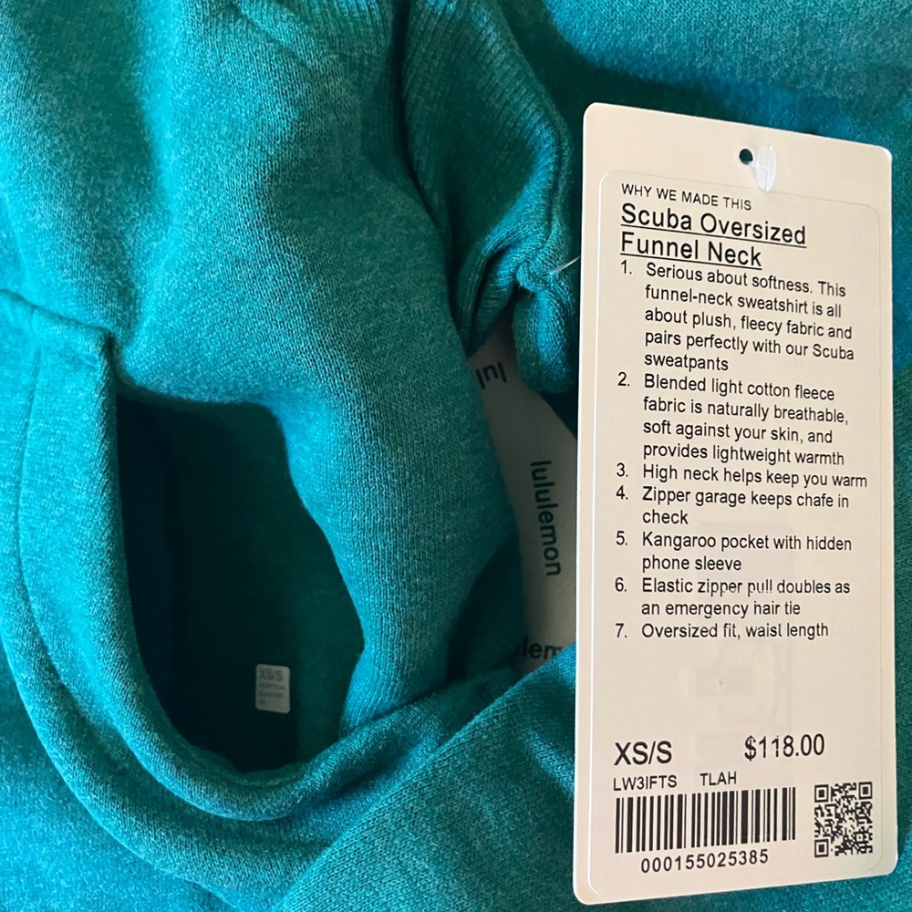 NWT Lululemon Scuba Oversized Funnel Neck, XS/S, Heathered Teal Lagoon - Picture 2 of 4